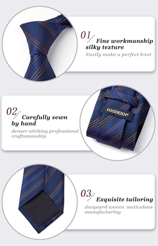 Image of HISDERN Mens Striped Ties Classic Silk Woven Tie and Pocket Square Set Formal Business Necktie Handkerchief for Wedding