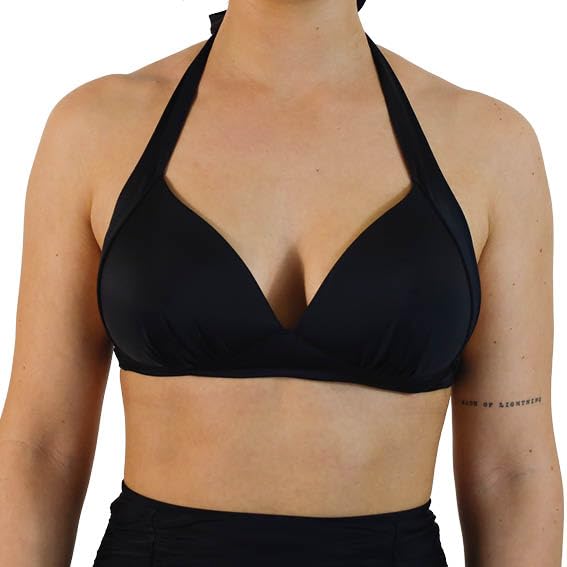 MYLILY Top de Bikini Pecho Grande | Copas Grandes | Top Cuello Halter Negro l Push Up