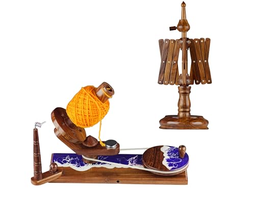 Rosewood Yarn Winder & Swift Combo - Ocean Wave Design - Large Capacity - for Crocheting & Knitting - Heavy Duty Hand Operated (Winder & Swift Combo)