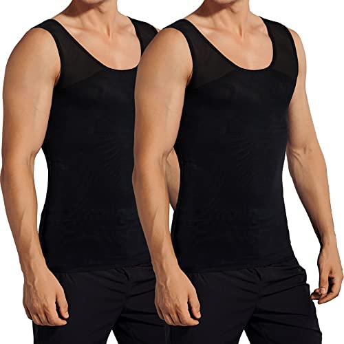 BANETTETA Chest Compression Shirt Gynecomastia Compression Shirts Mens Compression Shirt Mens Slimming Undershirt Compression Vest Black M