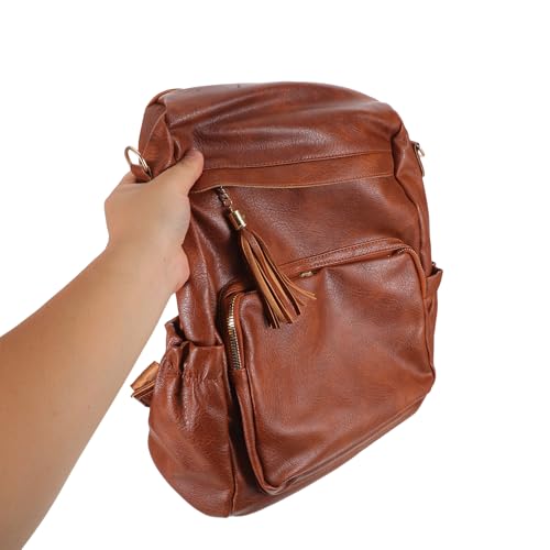 Sac à dos marron polyuréthane multi-compartiments femme vintage