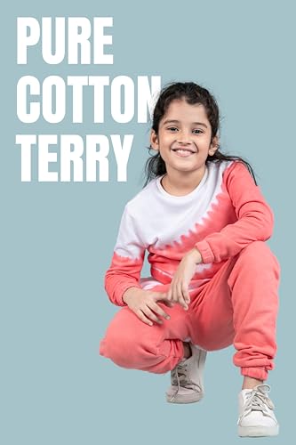 Image of Tweeny Mini Girls Kids Pure Cotton Terry Joggers Set | Tie Dye Co ord Set Winter Combo Outfit with Full Sleeves Sweatshirt and Pants | Relaxed and Comfortable Fittings