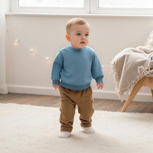 Toddler Baby Boy Girl Oversized Sweatshirt Solid Color Long Sleeve Crewneck Pullover Tops Kids Fall/Winter Clothes3