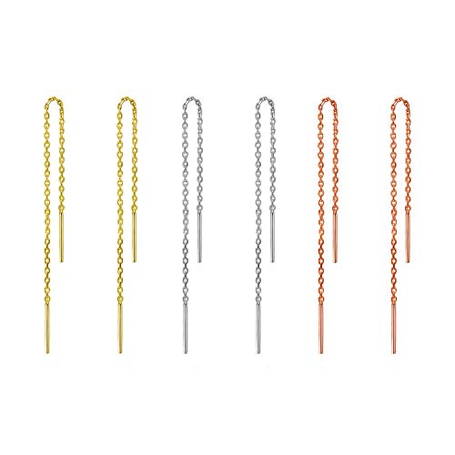 Fyore 925 pendientes de cadena de plata esterlina, pendientes de gota de borla roscada, pendientes de cadena larga en forma de corazón, orejeras largas, pendientes retro Cover