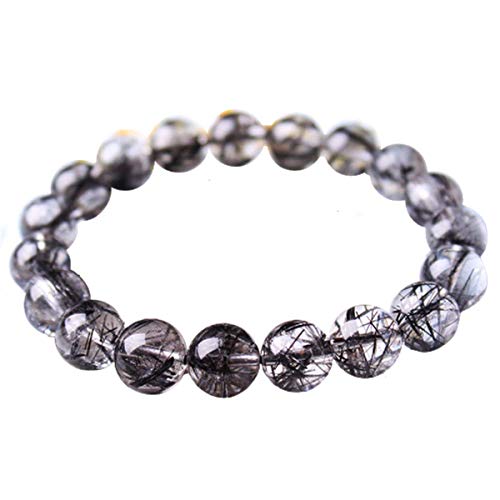 Bracelet quartz rutilé noir naturel perles rondes : le cadeau d'anniversaire idéal