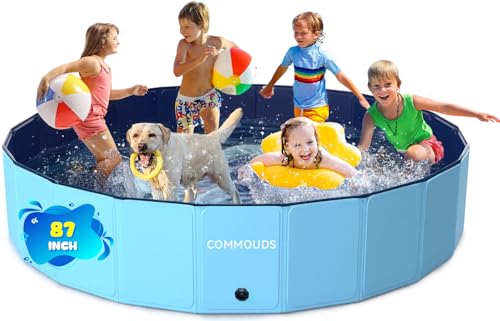 Image of COMMOUDS Extra Large Foldable Dog Pool, Hard Plastic Kiddie Pool