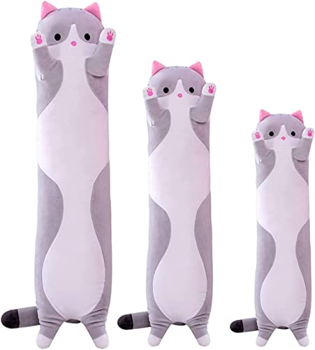 Giant Cat Pillow Plush Cartoon Kitty Sleeping Hugging Pillow, Cuddly Soft Long Kitten Body Pillow Doll Cat Cushion Toy For Kids Girlfriend (Gray, 50Cm/19.68Inch) #TOP2