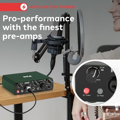 Image of Pyle USB Audio Interface for Recording Music, Podcasting, and Streaming - 2-IN /2-OUT, 24bit /192kHz, Low-Noise, High-Fidelity Studio Quality, USB Powered, Rugged Metal Chassis, 5.9 inch x 4 inch x 1.8 inch