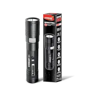 Eveready Spectra DL34 |3W Powerful LED Torch |5 Light Modes | Fast Charging | Pocket Size Machined Aluminium Torch | Lifelong Durability | Scratch & Water Resistance | Upto 7 Hours Lighting Time|Black