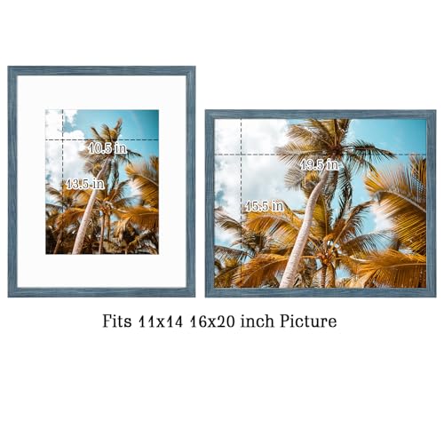 Image of Frametory, 16x20 Picture Frame with Mat for 11x14 Photo - High Definition Glass Wide Molding - Preinstalled Wall Mounting Hardware (Blue, 2 Pack)