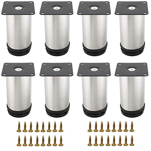 Eidoct 8 Pcs 80mm Adjustable Legs, Stainless Steel Heavy Duty Metal Furniture Feet with 32 Pcs Screws