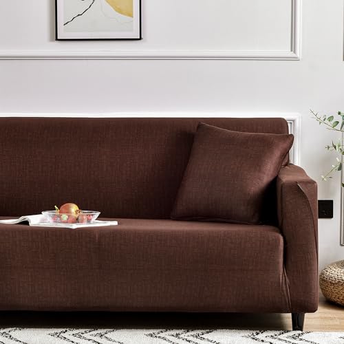 Image of Story@Home Sofa Cover | Antislip Sofa Cover | 1 Seater Sofa Cover | Elastic Sofa Cover | Polyester | 140 x 90x 50cm | Dark Brown | Sofa Cover for Living Room | Stylish for Aesthetic Home Furnishing