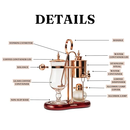 Nispira Belgium Royal Family Balance Syphon Unique Gravity Vintage Coffee Maker Vacuum Brewing System Copper 500 ml