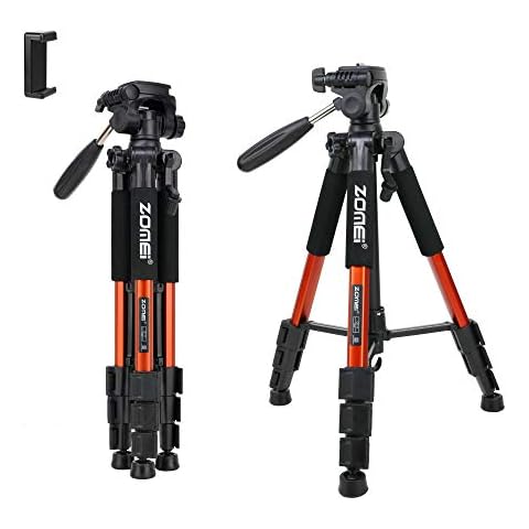 Compact Light Weight Travel Portable Aluminum Camera Tripod Q111 55" for Canon Nikon Sony DSLR Camera YouTube Phone with Carry Case (Orange) Cover