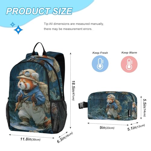 Backpack Lunch Bag Set for Travel Hiking Picnic, Red Panda Anime Print Backpacks with Insulated Lunch Box2