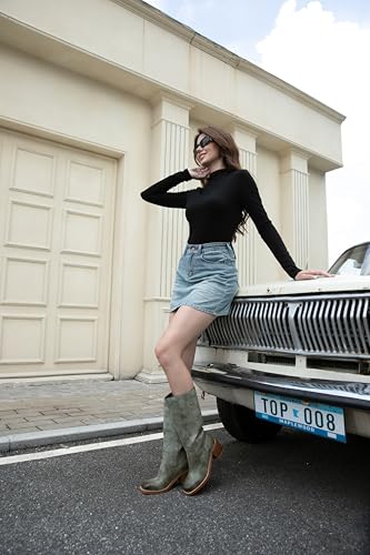 Image of Adolilove Mid Calf Boots for Women Chunky Block Low Heel Square Toe Comfortable Casual Trendy Stylish Boots