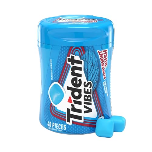 Image of Trident Vibes Sugar Free Chewing Gum, Peppermint Rush Gum, Regular Size, 40 Piece Bottle