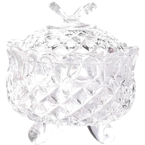 Peosaard Plat à bonbons en verre avec couvercle, plat à bonbons avec couvercle, sucrier en verre cristal de 4 pouces avec pot biscuits recouvert de décor...
