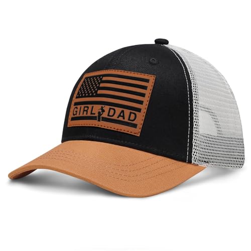 Image of Girl Father Daddy Dad Leather Patch Hat Birthday for Dad Papa from Daughter Son Adjustable Trucker Hat