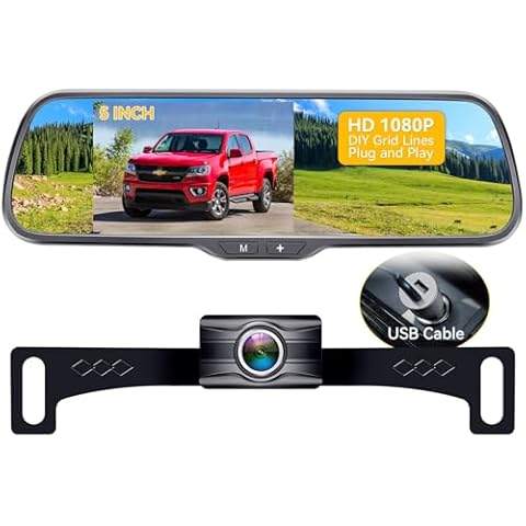 Rohent Rear View Mirror Camera - 5'' Monitor HD 1080P Backup Camera Easy Install IP69 Waterproof Clear Night Vision DIY Guide Lines for Car Truck Minivan SUV - N01 Cover