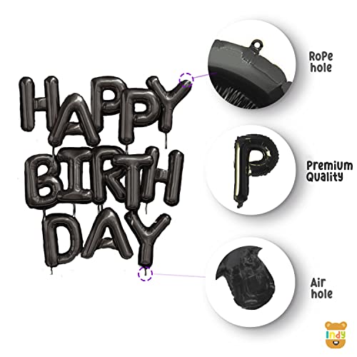 Image of ITAF Happy Birthday 13 Letters Metallic Black Foil Balloons Banner /Reusable Balloons For Birthday Decoration of Friends /Boys /Girls /Mother /Father /Husband /Wife