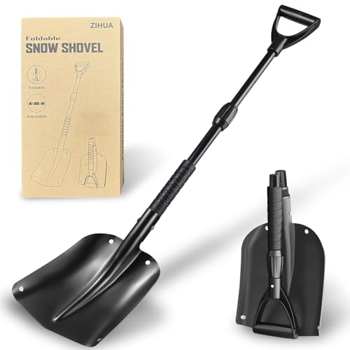 ZIHUA 40" Folding Emergency Snow Shovel for Car, Black Aluminum Multi-purpose Shovel with Comfortable D-Grip Handle