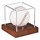 sourcing map Baseball-Vitrine mit Holzsockel, Acryl-Baseballhalter zur Präsentation von Erinnerungsstücken, Kiefernholz