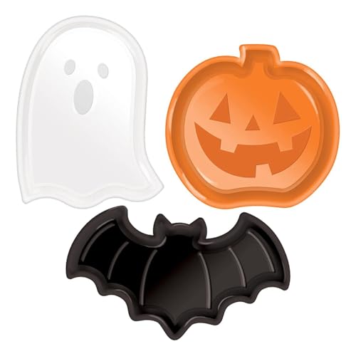 3 PC Halloween Party Serving Trays, Plastic Dessert Pumpkin Ghost...