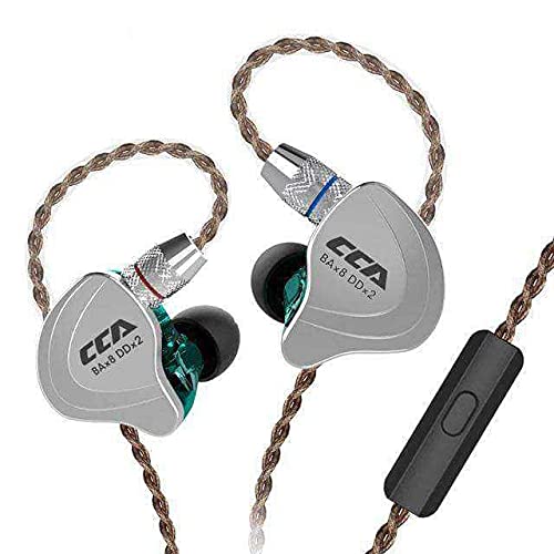 Concept Kart CCA C10 4BA 1DD Hybrid in Ear Monitors Earphone, High Resolution Earbuds with 3.5mm Gold Plated Plug 2pin 0.75mm Pin Detachable Cable (CCA C10 Earphone with Mic, Cyan)