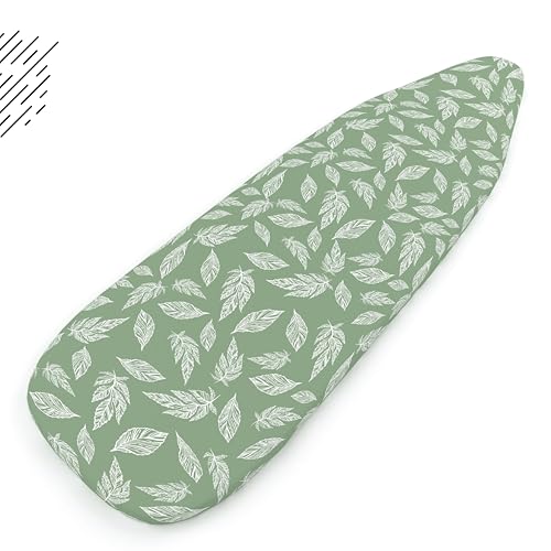 Image of Encasa XO Ironing Board Covers (42 inchx14 inch) Drawstring Tightening with Thick 3 mm Felt Padding, Easy Fit, Scorch Resistant, Printed - Big Leaves Green