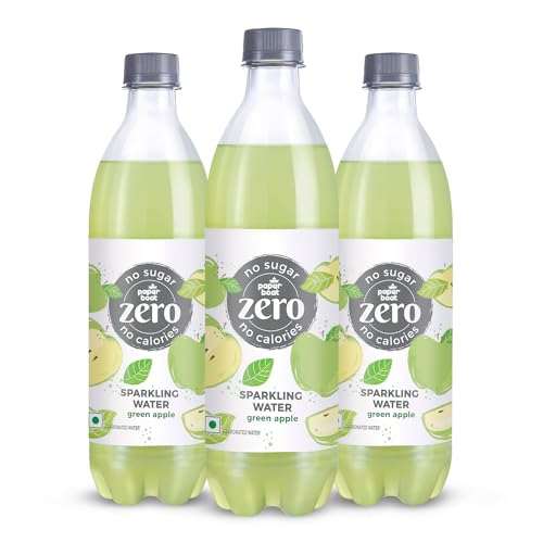 Image of Paper Boat Zero Green Apple Sparkling (Fizzy) Water - Pack of 3, 600 ml Each | Zero Calories, Zero Sugar Drink | Sugar Free | Flavoured Carbonated Water | No Aspartame