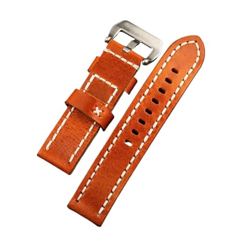 Bracelet montre homme cuir brut orange 22mm 24mm boucle pliante