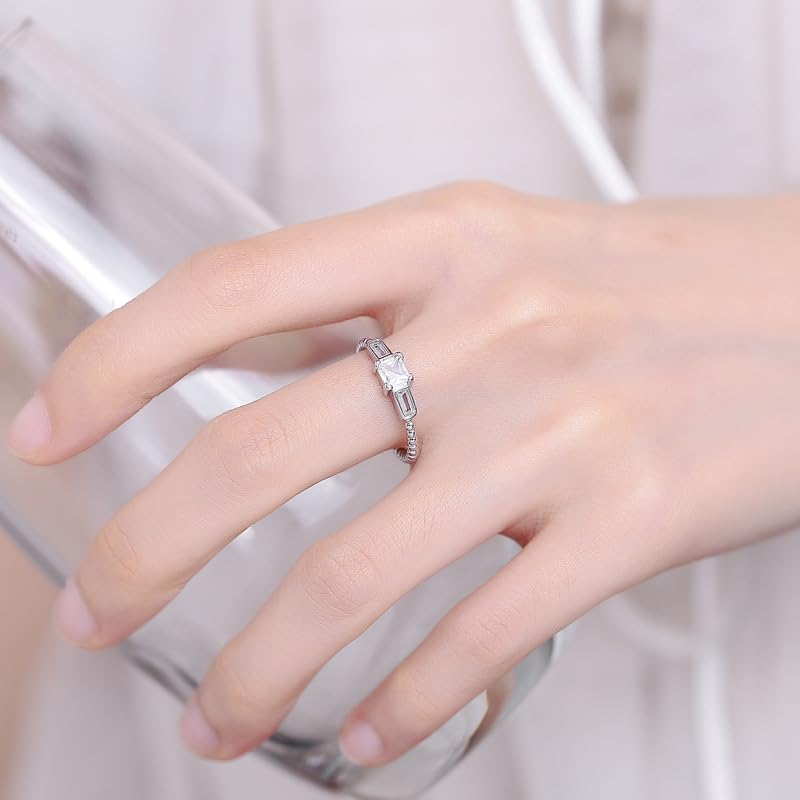 Sdouefos Wedding Bands for Women Open Stackable Yellow Gold Plated 925 Sterling Silver CZ Cubic Zirconia Engagement Rings for Her Sparkly Rectangular Zircon Diamond Adjustable Ring Gold4