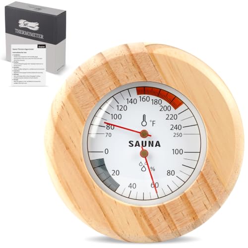 Sauna Thermometer Hygrometer 2 in 1 Pine Wood Dial 70-250°F Battery-Free