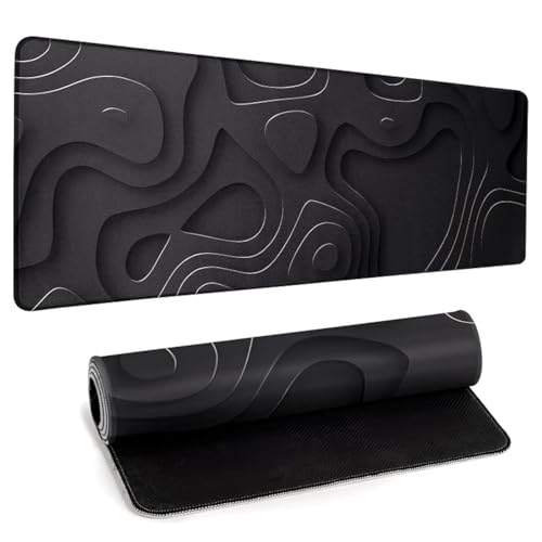 Llzdeuan Large Anime Gaming Mouse Pad Black Solid Geometry Desk Pad Computer Keyboard Mat Non-Slip Rubber Base Office Decor Waterproof Mouse Mat