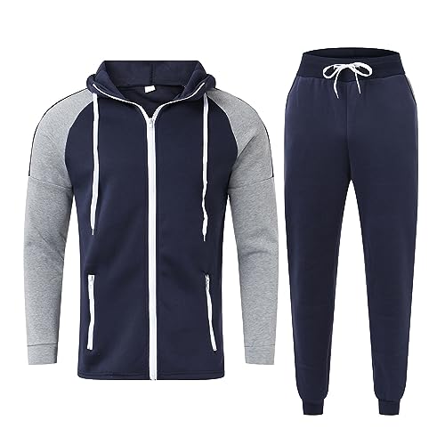 Proteínas, 2023 - Conjunto de chándal de 2 piezas para hombre, elegante, para correr, entrenamiento, atlético, casual, con cierre completa, pantalones deportivos, azul...