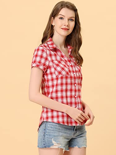 Allegra K Women's Cotton Classic Button Down Western Plaid Shirt3