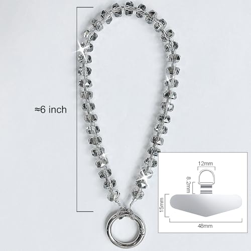 Image of TENOC Beaded Phone Wrist Strap, Grey | Cellphone Lanyard Chain, Sparkling Wristlet Bracelet, For Women
