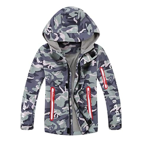 Chaqueta Impermeable Camuflaje Niño - Cortavientos con Forro Polar - Chubasquero Deportivo con Capucha Cover