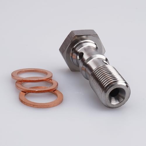 Image of Stainless Steel M10x1.0 Length 30mm Metric Thread Double Banjo Bolts Brake Fitting Adapter with M10 Copper Washers
