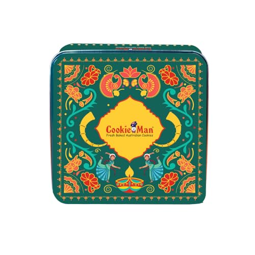 Image of CookieMan Festive Diwali Cookies Gift Tin - 250g | Premium Assorted Cookies Hamper with Choc Chip, Double Choc Chip, Mocha, Butter Cashew & Black Currant | Diwali Gifting & Corporate Gift Set