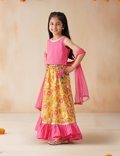 Image of Amazon Brand - Symbol Kids Girls Cotton Readymade Lehenga Choli Dupatta Set (3 pcs) | Ethnic Wear