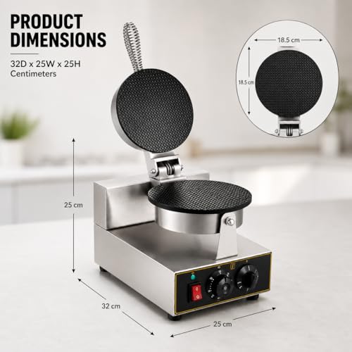 Image of Round Waffle Cone Maker Machine, Commercial Electric Waffle Cone Baker, Ice Cream Cone Maker for Cafe Bakery Restaurant