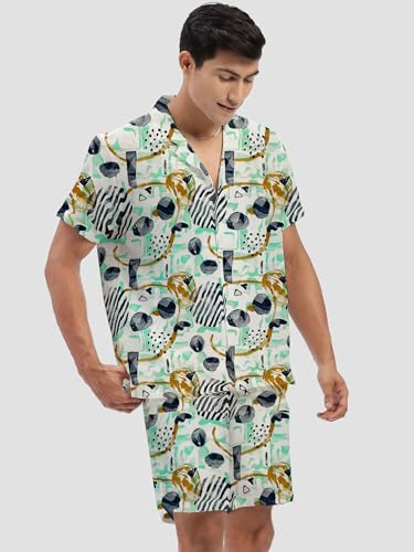Image of Amazon Brand - Anarva Mens Camouflage Printed Co-ord Set | Half Sleeve Shirt and Shorts Set | Casual Summer Outfit for Beach, Travel, Vacation -