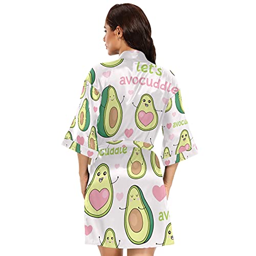 Susiyo Cute Avocados Fruit Satin Robe For Women, Kimono Style Short Silky Bathrobe Sleepwear - M Size #TOP2