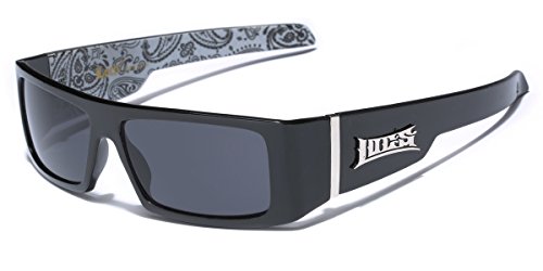 Locs Men's Flat Top Original Gangster Shades Men's Hardcore Rectangle Dark Lens Sunglasses Bandana Print - Black & White