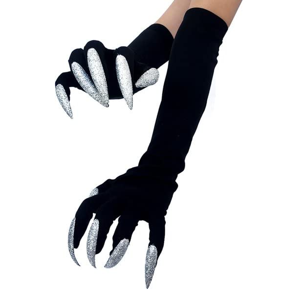 AUTOYSURClaw Gloves Halloween|Long Fingernails Glove Props Party Costume|Long Nails Clown Claws Ghost Paw Glove Witch Devil Paw Hand Covers Fancy Dress Cosplay Performance Prop