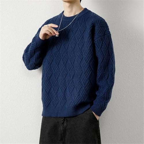 Men's Warm Pullovers Knitted Sweater Round Neck Vintage Harajuku Loose Solid Color Winter Sweaters Men Pullover2