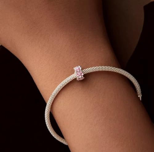 Abalorio de plata compatible que no pierde brillo flor de cerezo rosa ópalo 5