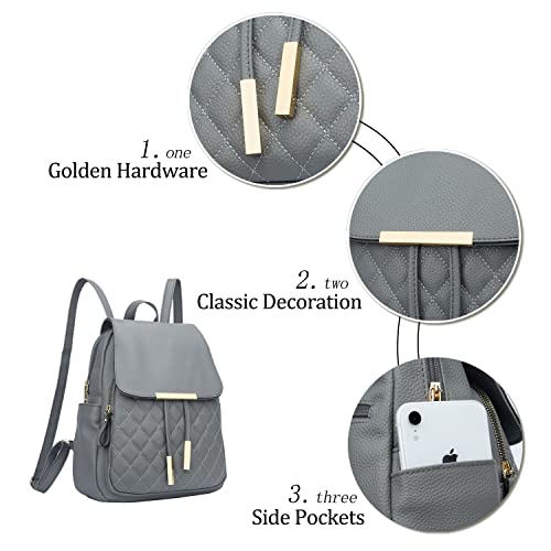 Image of KKXIU Quilted Trendy Leather Backpack Purse for Women and Ladies Shoulder Travel Daypacks Bags (Grey)